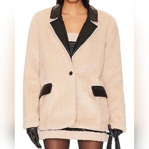 WeWoreWhat Women's Faux Fur Vegan Leather Blazer in Ivory Cream & Black NWT, XS